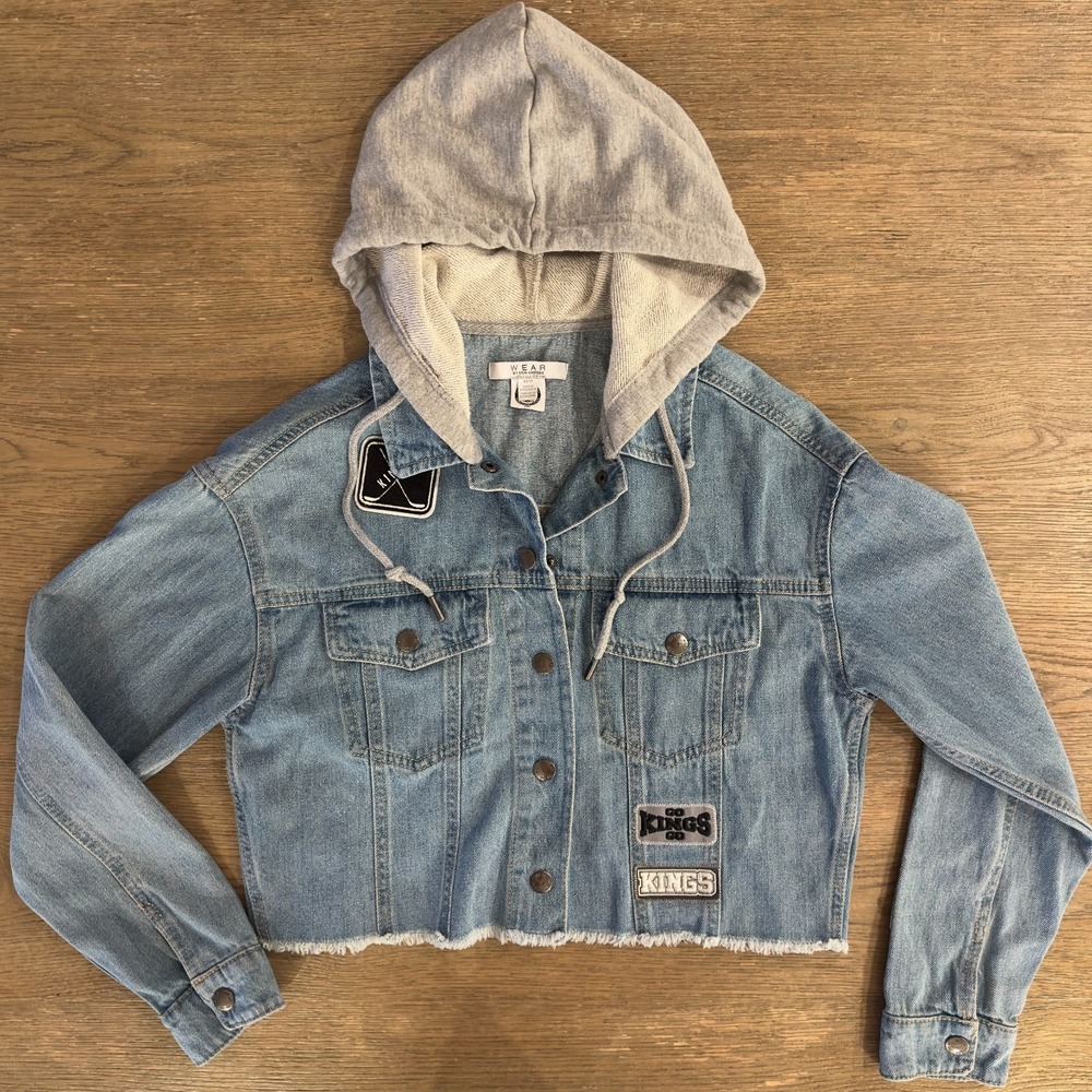LA Kings Jean Jacket - Women's Crop‎ Hooded Denim Jacket-WEAR by Erin Andrews-XS